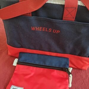 Wheels Up Red and Blue Tote Bag with Pouch